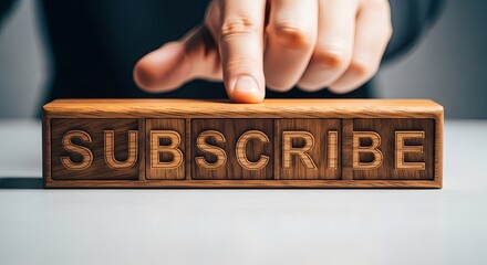 A finger pointing at a subscribe stamp