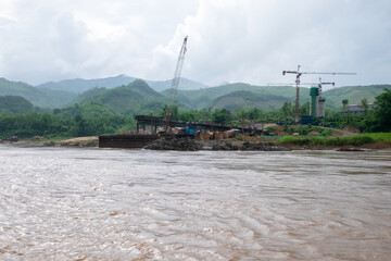 Bridge Construction Over the Mekong River in Laos