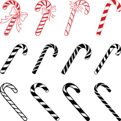 Candy Cane Silhouette, Candy Cane SVG Cutting File, Christmas peppermint candy cane with stripes flat vector icon