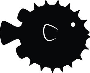 Silhouette pufferfish simple black outline vector illustration