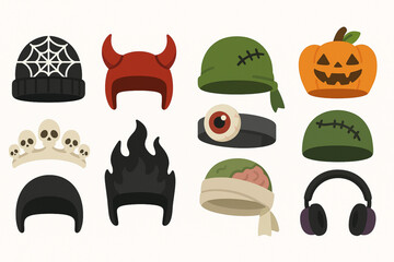 Set of Halloween Hat Icons in Flat Vector Style
