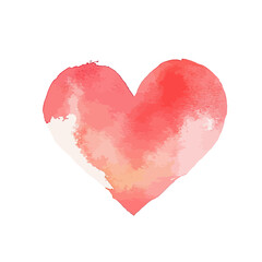 Watercolor heart shape in red and pink tones with soft blended texture and handmade brushstroke style on white background for love and romance design concepts