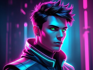 Neon Cyberpunk Male Portrait.