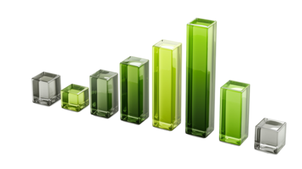 Bar chart 3d icon glass texture with green grap Isolated on White and white Background PNG Image