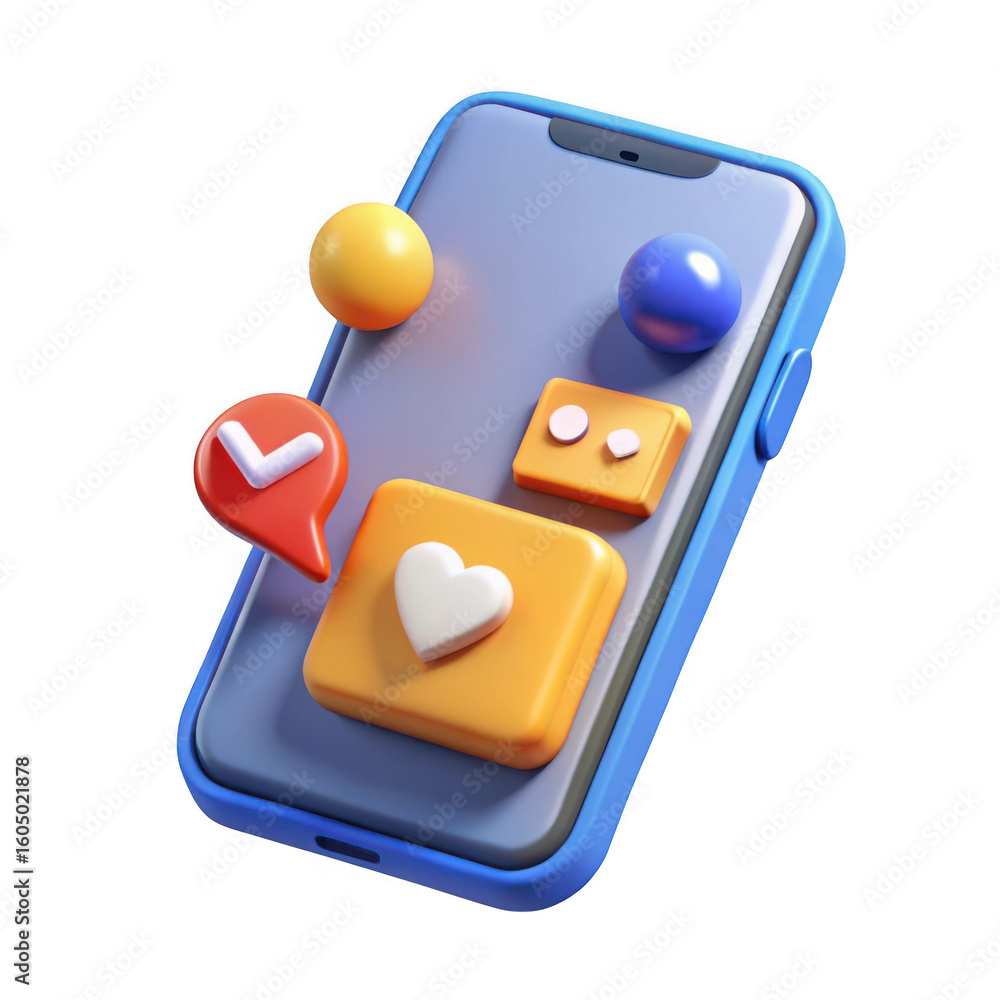 Aufkleber modern smartphone displaying social media icons and abstract shapes isolated on transparent backgrou