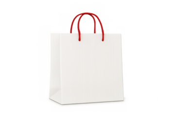 Red-handled shopping bag floating against transparent backdrop, highlighting graphic design mockup potential