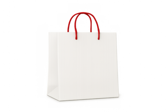 Red-handled shopping bag floating against transparent backdrop, highlighting graphic design mockup potential