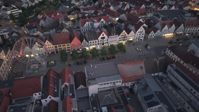 Pfaffenhofen Ilm city fly over during evening sunset phase 