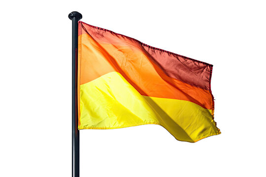 Orange, yellow, and red flag waving