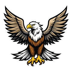 Hand-Drawn Bald Eagle Spreading Wings - Majestic Wildlife Illustration on White Background