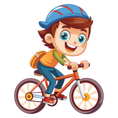 Happy Cartoon Boy Character Riding Bicycle - Playful Vector Illustration on White Background