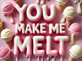 Ice Cream Melt Love Pink Background.