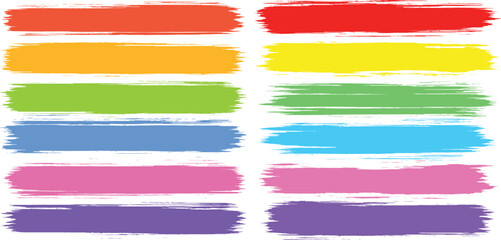 Set of grunge-inspired dry brush strokes in both black and bright colors, offering a textured, hand-painted look for creative illustrations, branding, or social media visuals.
