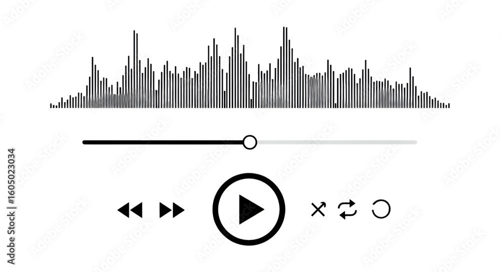 Fototapete a simple audio player interface with waveform and controls isolated on transparent background