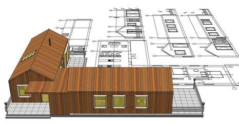  house architectural project sketch 3d illustration