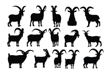 Collection of black silhouette illustrations of playful otters in various poses and activities