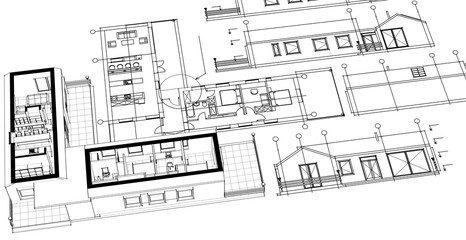  house architectural project sketch 3d illustration