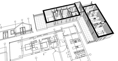Fototapeta premium house architectural project sketch 3d illustration