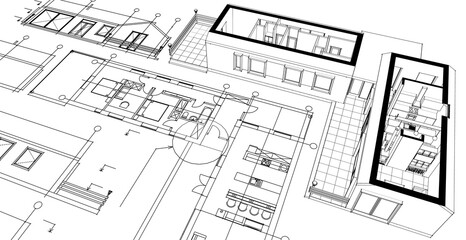  house architectural project sketch 3d illustration