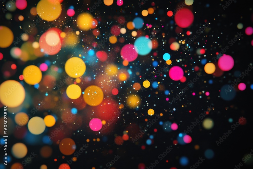 Poster colorful spots illuminate data processing on a black background in a vibrant digital display, colour