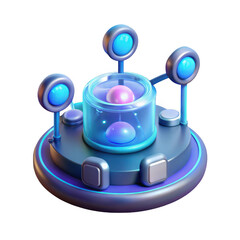 Futuristic glowing science experiment device with spheres isolated on transparent background