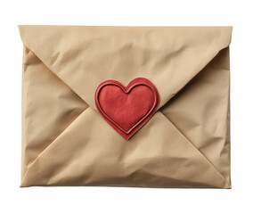 Romantic kraft envelope sealed with a red heart stamp love letter concept on transparent background