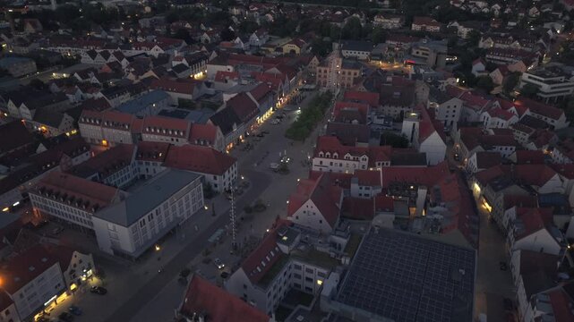 Pfaffenhofen Ilm city fly over during evening sunset phase 