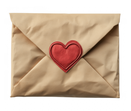 Romantic kraft envelope sealed with a red heart stamp love letter concept on transparent background - Powered by Adobe
