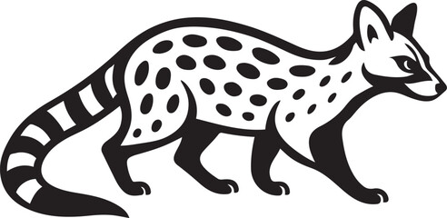 Silhouette quoll with tail and spot detail, Black and white marsupial graphic line