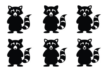 Collection of stylized black silhouettes of cute cartoonish characters with horns and big heads