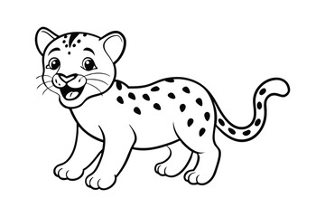 Laughing Baby Leopard Cub Cartoon Vector Line Art