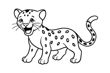 Laughing Baby Leopard Cub Cartoon Vector Line Art