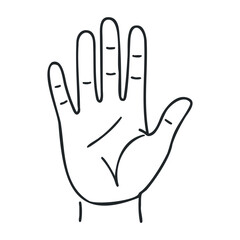 Fototapeta premium Minimalist line drawing of an open hand with palm lines. Vector illustration