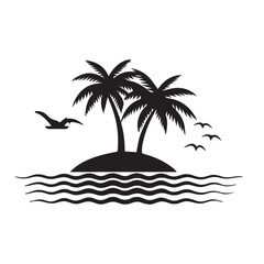 Palm Tree Island Silhouette Clipart