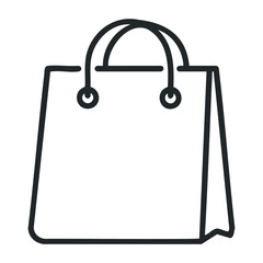 Minimalist black shopping bag icon with handles for retail or e-commerce design. Vector illustration