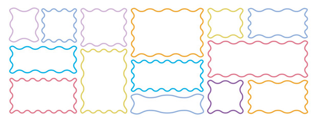 Zigzag outline frame set. Doodle frames with funny wavy scallop and zigzag edges. collection of hand drawn, decorative borders, frames, abstract frame designs