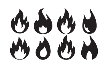 Black Flame Icon Set. Collection of Stylized Fire Silhouettes. Victor illustration eps10