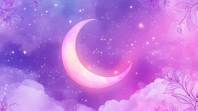 Pastel moonlit night sky with clouds and stars