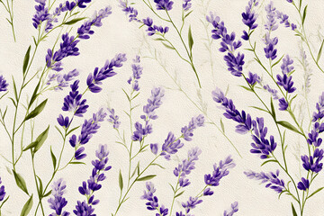 Elegant Lavender Stalks Pattern with Geometric Accents on Off-White Background