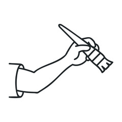 Hand holding paintbrush line drawing outline vector art design. Vector illustration