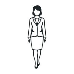 Outline of a caucasian female in business attire walking forward. Vector illustration