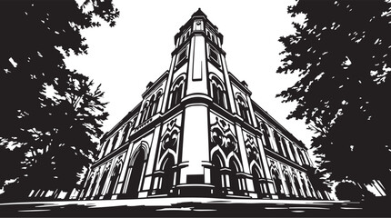 Drawing of a historic building with classical architecture, isolated on a white background. Classical architecture vector.