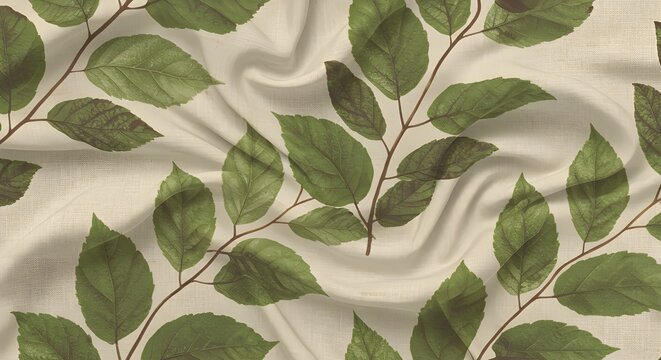 Soft Leaf Pattern on Cream Linen