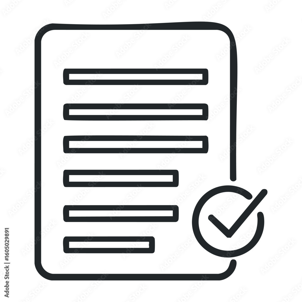 Aufkleber document icon with checkmark symbolizing completion and confirmation. vector illustration