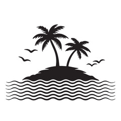 Palm Tree Island Silhouette Clipart
