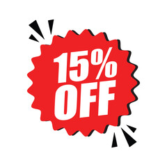 15% Off Red Badge– 15% Discount Sticker for Sales, Offers, and Promotions
