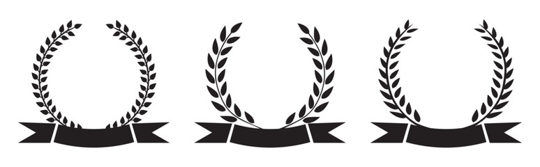 Wreath collection - vector silhouette. laurel wreaths. Laurel branches frames collection. Floral round frames medals of achievement leaves. Vintage decorative elements for awards 