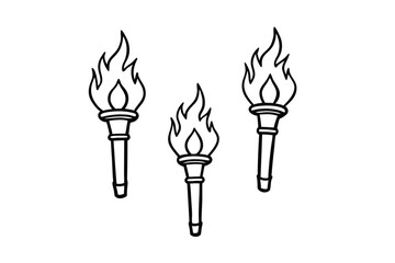 Hand Drawn Cartoon Torches With Fire