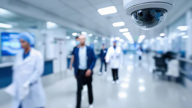 Healthcare facility surveillance capturing busy staff in motion