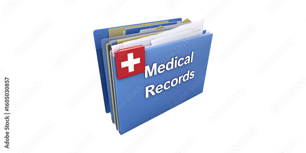 Poster medical records folder with cross symbol. healthcare documentation and patient information managemen